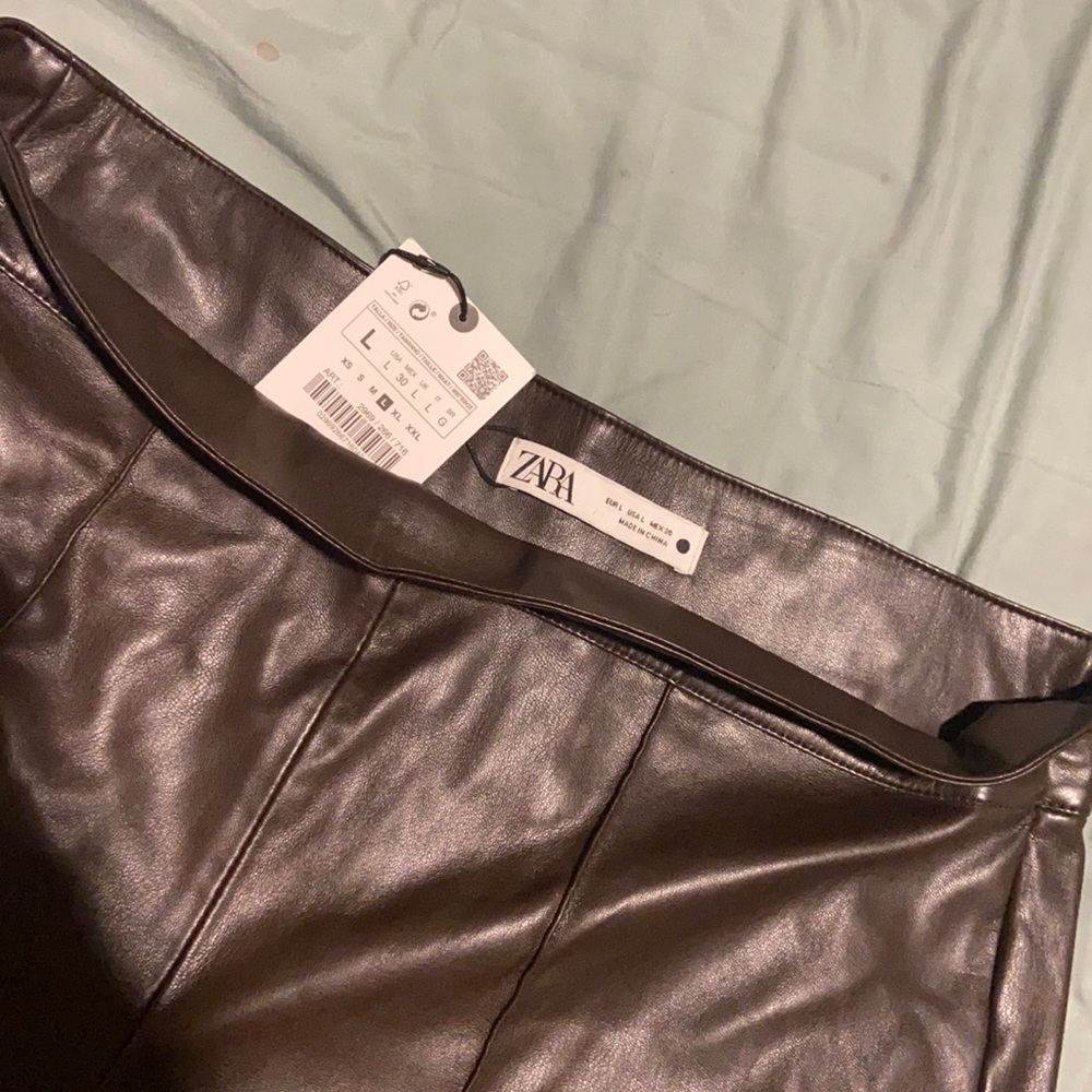 THE Zara Brown Leather Straight Pant